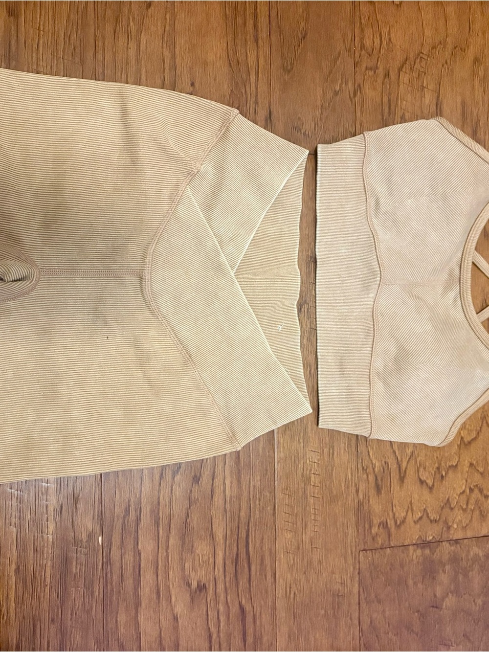 JoyLab Beige Ribbed Sports Bra and Leggings Set